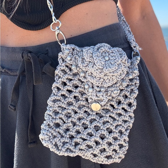 SARACNYC Handbags - Gray Handmade Crochet Crossbody/Shoulder Bag – Adjustable Strap
